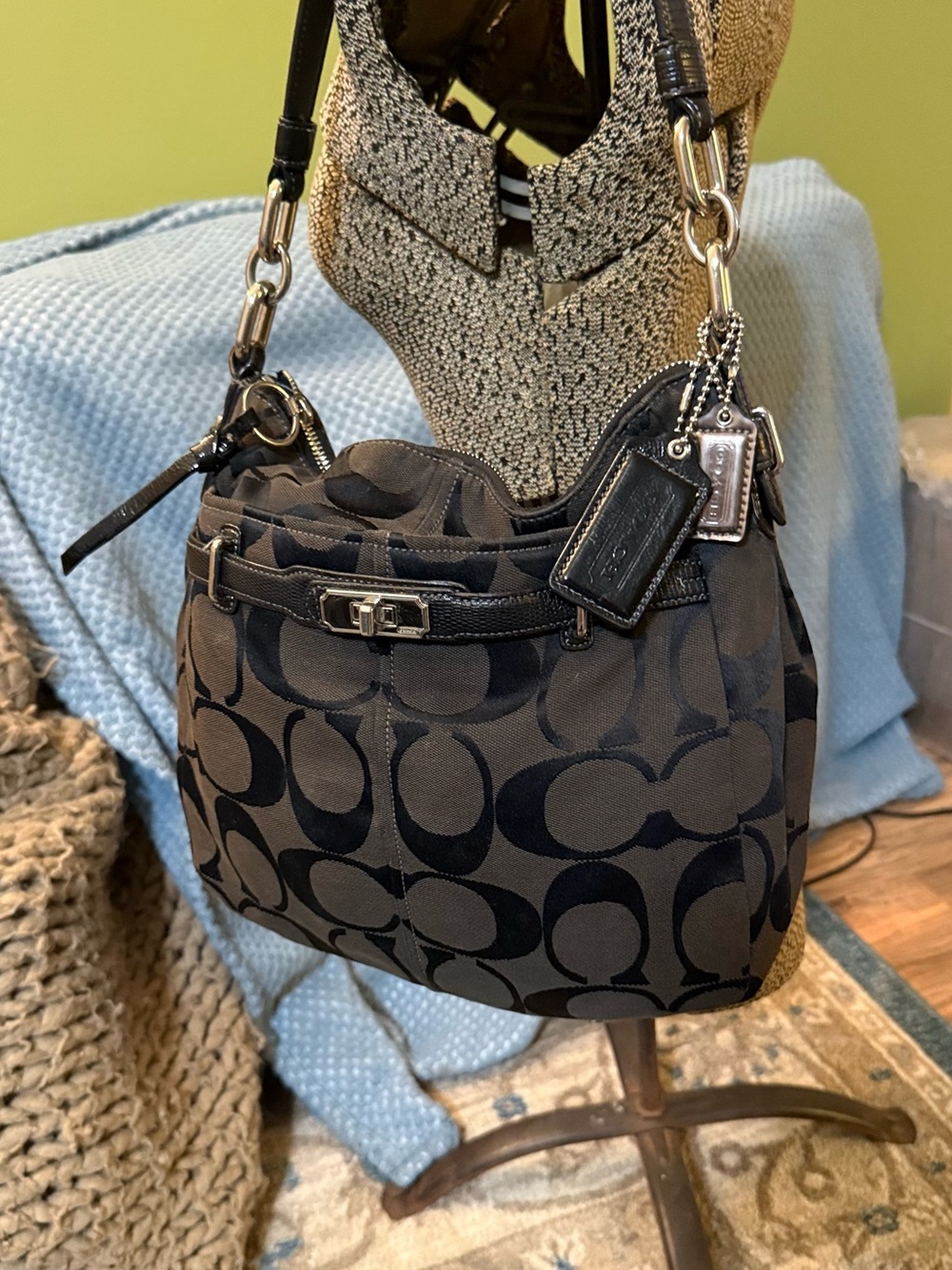 Coach Black and Charcoal Signature Hobo Shoulder Bag